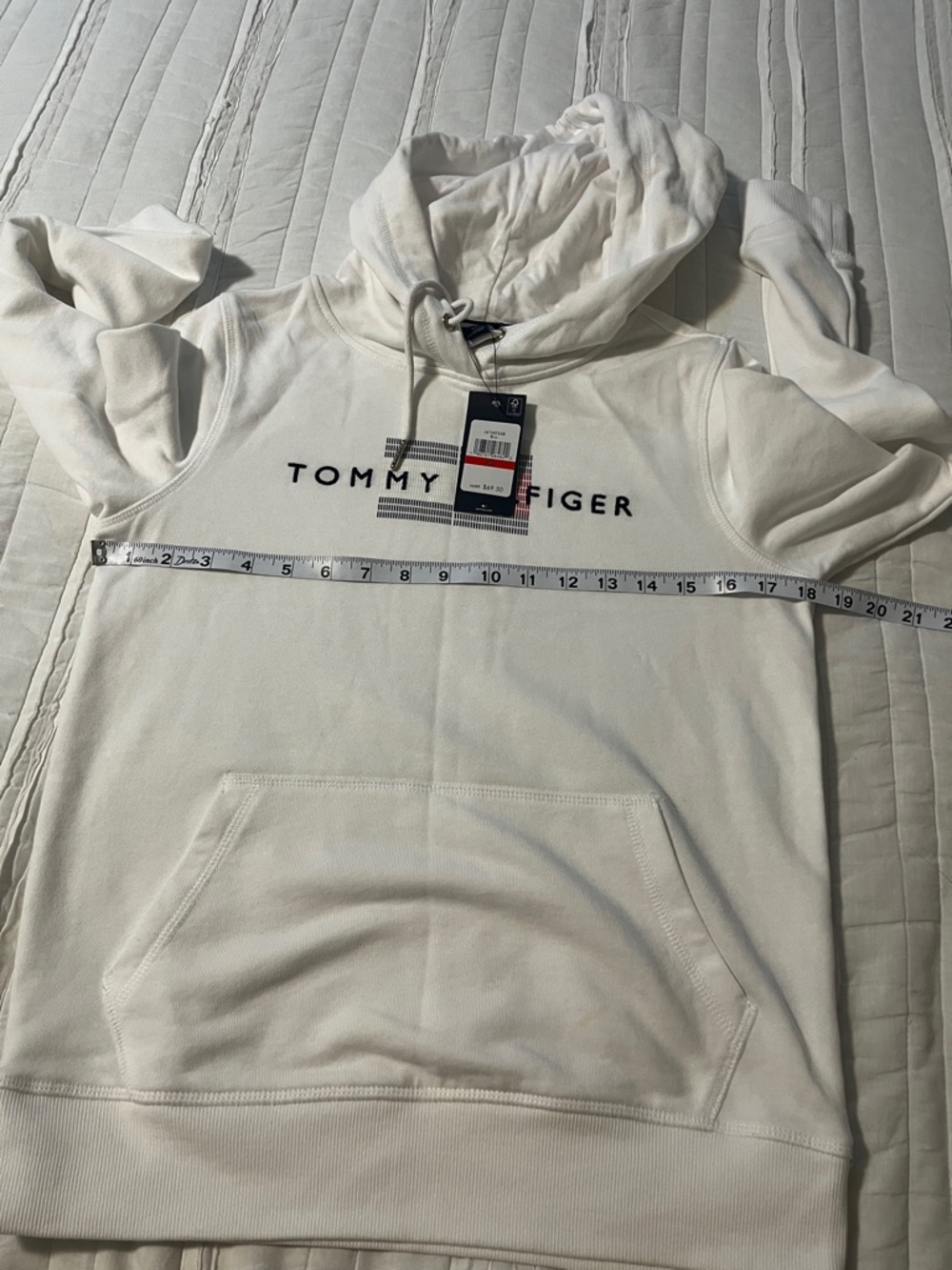 Tommy Hilfiger White Crewneck Hoodie with Logo Stripe - Picture 6 of 8